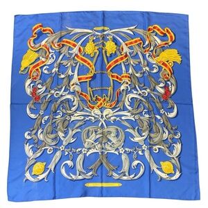 HERMES Vintage Rare Collectible Carre 90 Equestrian 100% Silk Scarf Blue
